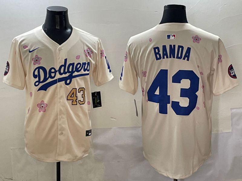 Men Los Angeles Dodgers #43 Banda Cream White Blue Sakura Edition 2025 Nike MLB Jersey style 2->los angeles dodgers->MLB Jersey